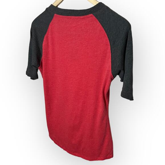 Detroit Red Wings NHL Red & Gray Raglan Sleeve Ringer Tee w/ Tie Neck Size Med - Picture 9 of 12